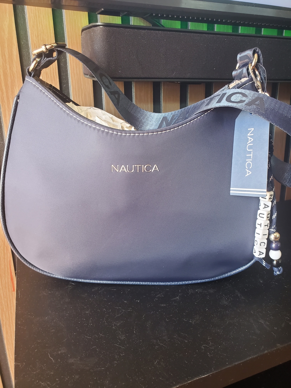 Nautica Navy Curved Shoulder Crossbody Bag with Logo Strap
